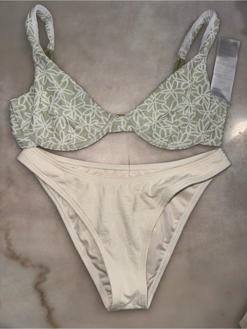 Billabong Two-Piece Bikini Set in Light Green and Cream